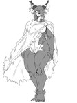 animal_skin anthro arm_tuft big_ears big_hands bobtail breasts chest_tuft ear_tuft eyebrows female fur hair inner_ear_fluff markings multicolored_body multicolored_fur navel one_eye_obstructed pelt_clothing pubes pubes_exposed pupils short_hair short_tail shoulder_tuft simple_background slit_pupils solo spots spotted_body spotted_fur tail thick_eyebrows thick_thighs tuft two_tone_body two_tone_fur white_background tired_desu northwind_(efradraws) yamane_(efradraws) felid feline lynx mammal 3:4 digital_media_(artwork) hi_res monochrome sketch