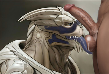 ball_lick balls bodily_fluids duo erection genital_fluids genitals humanoid_genitalia humanoid_penis licking long_tongue male male/male oral penis sex side_view tongue tongue_out bigl1463 bioware electronic_arts mass_effect alien human mammal turian