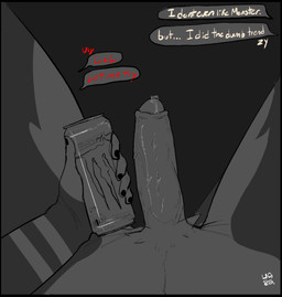 anthro black_border bodily_fluids border colored_nails erection genital_fluids genitals leaking_precum male markings monster_can_comparison nails nude penis precum solo texting undesirablegoat monster_energy zy_(undesirablegoat) bovid caprine goat mammal