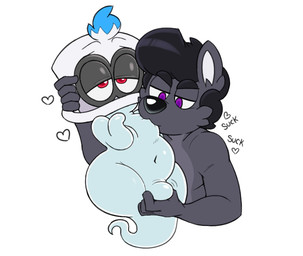 anthro anthrofied balls belly black_hair bulge bulge_grab clothing duo fur genitals grey_body grey_fur hair half-closed_eyes hat headgear headwear heart_symbol looking_at_another male male/male male_anthro narrowed_eyes navel neck_tuft nipple_fetish nipple_play nipple_suck null_bulge poking purple_eyes red_eyes slightly_chubby sound_effects sucking text top_hat tuft wide_hips acstlu mario_bros nintendo super_mario_odyssey cappy_(mario) phursie bonneter canid canine fox ghost mammal spirit 2020 digital_media_(artwork) english_text male_(lore)