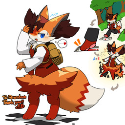 after_transformation anthro backpack blue_eyes blush clothing crossgender female fur gender_transformation happy heart_symbol male mtf_crossgender orange_body orange_fur pawpads paws pokemon_transformation red_body red_fur shirt smile solo tail tail_motion tailwag topwear torn_clothing transformation trap_(pokemon_mystery_dungeon) vest white_body white_fur tontaro nintendo pokemon ferox_(feroxdoon) braixen canid canine fox generation_6_pokemon mammal pokemon_(species) red_fox true_fox 1:1 animated nonbinary_(lore)