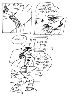 ambiguous_gender anthro beaded_jewelry beads blush bodily_fluids bottomwear bracelet cartoon_freckles clothed clothing dialogue dreadlocks duo eyewear female footwear freckled_face freckles glasses hair hoodie jewelry kandi_(jewelry) mostly_offscreen_character open_mouth pointy_ears prick_ears profanity shoes shorts simple_background socks solo_focus speech_bubble sweat sweatdrop tail tail_tuft text topwear tuft white_background gaydottiff penny_(gaydottiff) shelley_(gaydottiff) domestic_cat felid feline felis mammal 2023 comic english_text hi_res monochrome trans_(lore) trans_woman_(lore)