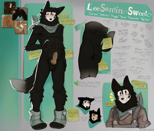 animal_genitalia animal_penis animal_print anthro anus back_markings balls belly belly_markings big_ears black_body black_fur blush blushing_profusely bodily_fluids butt canine_genitalia canine_penis clothed clothing cum cum_in_mouth cum_inside cum_on_face cute_fangs dipstick_tail emanata fangs freckles full_name fur genital_fluids genitals heart_(marking) heart_symbol kerchief male markings medallion mole_(marking) myers-briggs_type_indicator narrowed_eyes neckerchief neckwear one_ear_up overalls partially_clothed paw_shoes paw_symbol penis pie_cut_eyes pleading_eyes pronouns raised_tail rim_light shirt shy slim_male small_butt smile solo stated_age stated_gender stated_height tail tail_markings tan_body tan_fur teeth text tongue tongue_out topwear underwear whining white_body white_fur cerberussenn lee_sweeto_(cerberussenn) canid canine canis mammal wolf absurd_res hi_res model_sheet signature sketch