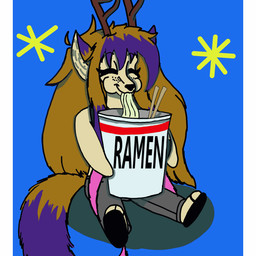 anthro black_nose blue_background bottomwear cheek_bulge chibi chopsticks clothing dipstick_ears dipstick_tail ear_markings eyes_closed female food footwear freckled_face freckles green_clothing green_topwear grey_bottomwear grey_clothing hair happy long_hair markings multicolored_ears multicolored_hair noodles ochre_hair pants pink_hair purple_hair ramen sandals shadow shirt shoes simple_background sitting slurping smile solo soup sparkles sweatpants tail tail_markings tank_top topwear dylanaildon_no_2 tirisk_(dylanaildon_no_2) forest_spirit mammal 1:1 2_frame_animation animated