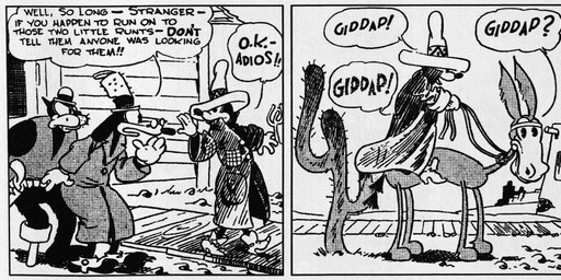 anthro bottomwear bowler_hat cactus clothed clothing coat dialogue exclamation_point eyes_closed eyewear female fingers footwear glasses gloves group gun handwear hat headgear headwear hooves male open_mouth outside plant quadruped question_mark ranged_weapon shoes sombrero standing top_hat topwear weapon floyd_gottfredson roy_nelson disney public_domain mickey_mouse minnie_mouse pegleg_pete pete_(disney) sylvester_shyster asinus canid canine canis domestic_cat domestic_dog donkey equid equine felid feline felis mammal mouse murid murine rodent 1930 20th_century absurd_res ancient_art black_and_white dated hi_res long_image monochrome signature wide_image