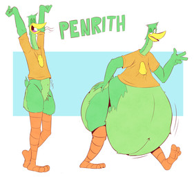 4_fingers anthro beak belly belly_overhang belly_tuft belly_wobble big_belly clothing feathers fingers green_body green_feathers green_text hand_on_butt hand_on_hip looking_at_viewer male motion_lines multicolored_body multicolored_feathers navel obese orange_legs orange_text overweight overweight_anthro overweight_male rumbling_stomach simple_background solo stretching tail text thick_thighs tuft two_tone_body two_tone_feathers walking wardrobe_malfunction weight_gain sharkavian penrith_(sharkavian) avian bird character_name model_sheet