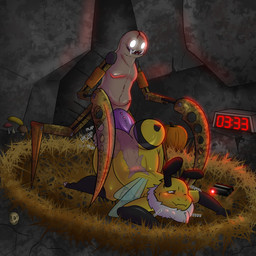 alarm_clock ambiguous_gender anal anal_penetration antennae_(anatomy) anthro balls bent_over big_balls big_penis blood blush bodily_fluids bone cave cheek_tuft clock detailed_background duo erection facial_tuft food fruit fungus genitals huge_balls huge_penis looking_back looking_pleasured male male/male mushroom neck_tuft nest onomatopoeia open_mouth ovipositor ovipositor_penis penetration penis plant pumpkin skull sound_effects stinger stitch_(sewing) tape text thrust_lines thrusting thrusting_forward thrusting_sound_effect tuft whimper wings yellow_body raven30_(artist) voices_of_the_void antibreather_(votv) bailey_(bailey_beatrix) alien arthropod bee hymenopteran insect rozital 1:1 absurd_res digital_media_(artwork) hi_res shaded shaded_line_art