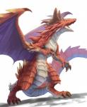 ambiguous_gender claws feral horn looking_at_viewer open_mouth red_body red_scales scales simple_background solo tail toe_claws white_background wings yellow_eyes nasuno_posi cygames dragalia_lost european_mythology mythology nintendo brunhilda_(dragalia_lost) dragon mythological_creature mythological_scalie scalie western_dragon absurd_res hi_res