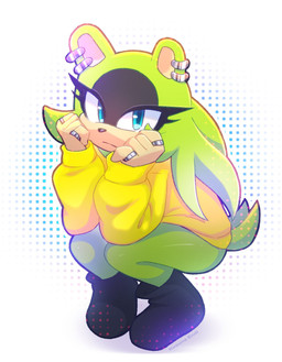 anthro blue_eyes bottomless clothed clothing crouching ear_piercing ear_ring female footwear fur green_body green_fur hair_down hoodie looking_at_viewer piercing ring ring_(jewelry) ring_piercing shoes solo tail text topwear kazuna_endi idw_publishing sega sonic_the_hedgehog_(comics) sonic_the_hedgehog_(idw) sonic_the_hedgehog_(series) surge_the_tenrec afrosoricid mammal tenrec 2024 artist_name hi_res