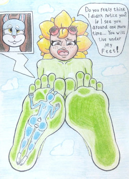 5_toes against_surface annoyed anthro balls big_butt blue_body bottom_view brown_eyes butt cloud cloudy_sky duo eyewear feet female flower foot_fetish foot_focus footprint freckled_face freckles genitals goggles green_body happy humanoid_feet looking_at_another looking_at_partner lying male nude on_back open_mouth outside plant plantigrade sky smile speech_bubble standing stomping sunflower text toes toony trampling trapped yellow_eyes ferrumbunny electronic_arts plants_vs._zombies plants_vs._zombies_heroes popcap_games solar_flare_(pvz) elemental_creature flora_fauna flower_creature humanoid sunflower_(pvz) 2025 detailed english_text graphite_(artwork) hi_res traditional_media_(artwork)