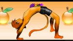 anthro black_bars black_clothing black_underwear blue_eyes bulge clothed clothing food fruit fur hair looking_at_viewer male orange_body orange_fur partially_clothed plant plate pose red_hair simple_background solo underwear ryotsuke felid feline mammal letterbox