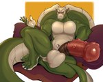 animal_genitalia animal_penis anthro balls big_balls big_penis crocodile crocodilian dinosaur equine_genitalia equine_penis genitals hi_res huge_penis hybrid igiveyoulemons inviting kodeilos_(redras) looking_at_viewer male muscular muscular_anthro muscular_male penis prehistoric_species reptile scalie solo tail tattoo thick_tail vein veiny_penis