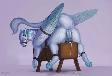 after_sex after_vaginal anus blue_anus blue_body blue_claws blue_eyes blue_fur blue_horn blue_pawpads blue_vulva bodily_fluids bound breeding_stand butt claws cum cum_in_vagina cum_inside cum_on_ground feathered_wings feathers female female_feral feral fur genital_fluids genitals horn leaking_cum looking_at_viewer pawpads presenting presenting_anus presenting_hindquarters presenting_vulva raised_tail snout solo tail vulva white_body white_fur wings deanosaior mythology kalmor dragon furred_dragon furred_scalie mythological_creature mythological_scalie scalie hi_res watermark