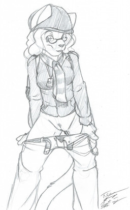 anthro backpack belt biped blush bottomless bottomwear bottomwear_down breasts clothed clothing clothing_pull eyewear female flashing genitals glasses hat headgear headwear panties panties_down pants pants_down panty_pull partially_clothed pubes ring scarf simple_background smile solo standing tail underwear underwear_down underwear_pull undressing vulva white_background os josie_(os) domestic_cat felid feline felis mammal 2015 hi_res monochrome sketch