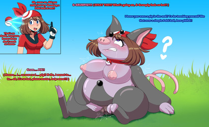 anthro big_breasts blush breast_expansion breasts brown_hair clenched_teeth collar day dialogue expansion female genitals grass hair heart_eyes heart_symbol human_to_anthro looking_at_viewer looking_up master masturbation nipples offscreen_character open_mouth outside overweight pig_nose plant pokeball pokemon_speak pokemorph question_mark smile solo species_transformation standard_pokeball tail teeth text third_person_dialogue transformation translation_within_image vaginal vaginal_masturbation vulva weight_gain flybeeth instant_loss_2koma nintendo pokemon may_(pokemon) generation_3_pokemon grumpig human mammal pokemon_(species) suid suine 2025 digital_media_(artwork) english_text hi_res