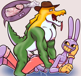 anal anal_penetration anthro balls biceps blush bodily_fluids butt_flap candy clothed clothing cum cum_inside dessert duo ejaculation erection food genital_fluids genitals gloves gummy_(food) handwear hat headgear headwear holding_another holding_head humanoid_genitalia humanoid_penis internal internal_anal long_ears male male/male male_penetrated male_penetrating muscular muscular_anthro muscular_male nipples open_mouth pecs penetration penile penile_penetration penis prostate prostate_with_heart sex simple_background size_difference smile tail tongue tongue_out x-ray_view joalmidon glitch_productions the_amazing_digital_circus gummigoo_(tadc) jax_(tadc) alligator alligatorid crocodilian food_creature gummy_creature lagomorph leporid living_candy mammal rabbit reptile scalie absurd_res hi_res