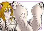 blonde_hair curvy_figure eyewear feet female foot_focus glasses hair humanoid_feet one_eye_closed plantigrade soles solo toes wink wrinkled_feet wrinkles cyborg-steve nyla_(whitekitteh) felid mammal pantherine tiger absurd_res hi_res trans_(lore) trans_woman_(lore)