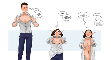 base_one_layout basic_sequence blush bottomwear breast_growth breasts brown_hair clothing dialogue female gender_transformation growth hair human_to_humanoid humanoid_pointy_ears linear_sequence male mtf_transformation navel nipples not_furry one_row_layout pants pointy_ears shirt short_stackification shortstack shortstack_female shrinking simple_background size_transformation solo species_transformation surprised text three_frame_image three_frame_sequence topwear transformation transformation_sequence white_background castledolphyn human humanoid mammal 2021 absurd_res english_text hi_res sequence