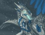 ambiguous_gender feathered_wings feathers feral fur glowing glowing_eyes horn open_mouth snow solo teeth tongue wings deanosaior mythology daiman_night_dragon_(keltaan) dragon feathered_dragon feathered_scalie furred_dragon furred_scalie mythological_creature mythological_scalie scalie