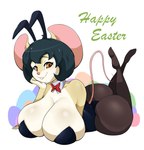 anthro big_breasts big_butt biped black_hair bow_tie breasts brown_eyes buckteeth butt clothed clothing eyelashes female hair huge_breasts legwear leotard looking_at_viewer simple_background smile solo teeth text thick_thighs tights white_background wide_hips jludragoon mammal mouse murid murine rodent