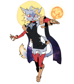 5_fingers anthro armband black_clothing black_dress black_nose blonde_eyelashes blonde_highlights breasts cat_smile circle_eyebrows cleavage cleavage_cutout clothed clothing collar cosmic_clothing cross_pupils curled_tail cutout digitigrade dipstick_tail dress eyebrows eyelashes female fingers front_view fur gem hair halo highlights_(coloring) hooves long_tail markings medium_breasts open_mouth prosthetic prosthetic_arm prosthetic_hand prosthetic_leg prosthetic_limb purple_body purple_fur purple_hair red_eyes redesign snout solo sun sun_symbol tail tail_markings white_eyebrows yellow_body yellow_fur kaibootsu felid feline mammal 2025 absurd_res hi_res