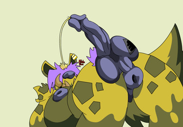 anthro anus balls big_breasts bodily_fluids breasts erection genital_fluids genitals gynomorph huge_breasts humanoid_genitalia humanoid_penis intersex overweight peeing peeing_on_head peeing_on_self penis solo urine urine_on_head urine_on_self watersports filthivore hallion_the_hyaenodon hyaenodon hyaenodontid mammal prehistoric_species hi_res