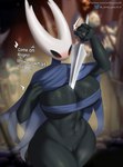 abs anthro anthrofied atf_crossgender between_breasts big_breasts black_body blush bodily_fluids breasts cape clothing crossgender crowd female female_focus genitals group horn itf_crossgender nail object_between_breasts pussy solo sweat text thick_thighs 18_(artist) hollow_knight team_cherry the_knight_(hollow_knight) arthropod vessel_(species) english_text hi_res url