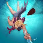 anthro barefoot blonde_hair blue_body blue_eyes blue_skin feet female freckles hair membrane_(anatomy) nude purple_hair sea snout solo tentacles toes transformation translucent translucent_tentacles underwater water webbed_feet cenegan024 fish marine shark 1:1 absurd_res hi_res