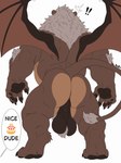 4_toes 5_fingers anthro anus backsack ball_tuft balls bear_ears belly big_balls big_butt butt claws clothed clothing digitigrade fangs feet fingers fur genitals huge_balls humanoid_genitalia male mane membrane_(anatomy) membranous_wings multicolored_body multicolored_fur musclegut muscular nude pawpads paws perineum rear_view saggy_balls simple_background solo speech_bubble startled tail tail_tuft teeth text toes topless tuft two_tone_body two_tone_fur white_background wings xyandrith xan_the_chimera bear chimera felid hybrid lion mammal pantherine 3:4 absurd_res english_text hi_res
