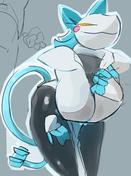 anthro bent_over breasts clothed clothing female floating_hands front_view hand_on_breast hand_on_leg looking_at_viewer machine smug smug_face solo tail partb_(artist) deltarune undertale_(series) tasque_manager darkner felid feline mammal robot absurd_res hi_res