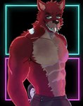 abs anthro biceps bottomwear clothed clothing fur hook hook_hand male muscular muscular_anthro muscular_male open_mouth pants partially_clothed pecs red_body red_fur shirtless simple_background solo teeth tongue tongue_out topless topless_male zartty_art five_nights_at_freddy's scottgames foxy_(fnaf) canid canine fox mammal 2022 absurd_res digital_media_(artwork) hi_res