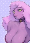 anthro big_breasts breasts cleavage cleavage_overflow clothed clothing collar female fur green_eyes hair huge_breasts pink_body pink_fur pink_hair solo kuroi_kamome canid canine canis domestic_dog mammal poodle bust_portrait hi_res portrait