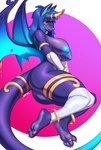 accessory anthro areola armlet bandage bandaged_arm bandaged_leg big_breasts biped black_sclera blue_areola blue_hair blue_nipples blue_nose breasts digit_ring feet female furgonomics hair horn jewelry membrane_(anatomy) membranous_wings mostly_nude nipples pupils purple_body ring slit_pupils solo tail tail_accessory tail_jewelry tail_ring thick_thighs toe_ring toes wings torou mythology canid canine dragon hybrid mammal mythological_creature mythological_scalie scalie 2024 absurd_res hi_res