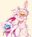 ahegao anal anal_penetration anthro anthro_on_anthro anthro_penetrated anthro_penetrating anthro_penetrating_anthro band-aid bandage blush bunny_costume clothed clothed_sex clothing contact_onomatopoeia costume doggystyle duo fake_ears fake_rabbit_ears from_behind_position grabbing_both_ears gripping_sound_effect hand_on_ears heart_in_mouth heart_symbol humping looking_pleasured male male/male male_anthro male_penetrated male_penetrating male_penetrating_male one_eye_closed onomatopoeia open_mouth penetration sex short short_anthro short_male simple_background sound_effects speed_lines tan_background teeth teeth_showing text vein veiny_hands them_nasties league_of_legends riot_games tencent cottontail_fizz cottontail_teemo fizz_(lol) teemo_(lol) marine yordle artist_name digital_media_(artwork) signature