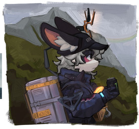 4_fingers anthro backpack beverage beverage_can black_body black_fur black_nose border clothed clothing detailed_background fingers fur gloves hair handwear hat headgear headwear holding_beverage holding_object inner_ear_fluff jacket male multicolored_body multicolored_fur outside solo standing text text_on_clothing text_on_hat text_on_headwear topwear tuft wearing_hat white_body white_border white_fur white_hair white_inner_ear_fluff co2killsu death_stranding monster_energy domestic_cat felid feline felis mammal 2024 hi_res painting_(artwork)