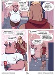 anthro athletic_wear dialogue ear_piercing hiding_object male obese obese_anthro obese_male overweight overweight_anthro overweight_male piercing speech_bubble text worried mikrogoat abe_(mikrogoat) basil_(mikrogoat) domestic_pig hybrid lagomorph leporid mammal rabbit suid suine sus_(pig) comic english_text hi_res url