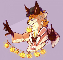anthro baubles bow_(feature) bow_tie bowler_hat clothed clothing coat eyewear female fur glasses hat headgear headwear holidays lights simple_background smile solo suit topwear kinvil new_year dis_the_fox canid canine fox mammal 2019 digital_media_(artwork)