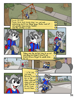 anthro backpack bottomwear car cheek_tuft clothed clothing cloud cloudy_sky detailed_background dialogue dipstick_tail duo extending_hand eyewear facial_tuft feet_together footwear fully_clothed gloves_(marking) jacket male markings note offering_hand plant red_backpack shoes skateboard sky smile speech_bubble swing tail tail_markings text topwear tree tuft vehicle pandapaco art_(pandapaco) ailurid human mammal procyonid raccoon comic english_text hi_res