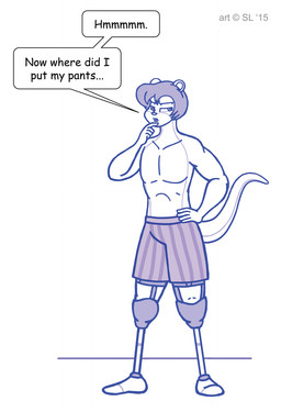 anthro boxers_(clothing) boxers_only clothed clothing copyright_symbol dialogue dialogue_box hair hand_on_hip male prosthetic prosthetic_leg prosthetic_limb simple_background solo speech_bubble symbol text topless underwear underwear_only white_background satsumalord william_(satsumalord) mammal mustelid otter 2015 comic_sans digital_media_(artwork) english_text hi_res sketch