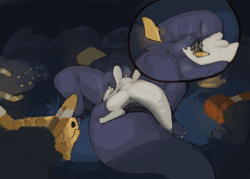 anal anus becoming_erect being_watched bodily_fluids genitals glowing glowing_anus glowing_genitalia glowing_penis group looking_at_another male male/male musk musky_balls on_tail oral penis rimming saliva saliva_on_balls sex sleeping slit_penis touching_balls cocofish rain_world videocult lizard_(rain_world) slugcat yellow_lizard_(rain_world) absurd_res hi_res