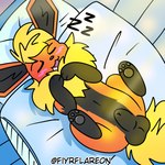 animal_genitalia balls bedding bedding_background belly black_belly black_body black_fur black_paws blush feral fully_sheathed fur genitals lying male on_back orange_body orange_fur pawpads pillow sheath sleeping solo yellow_body yellow_fur fiyrflareon nintendo pokemon fyre eeveelution flareon generation_1_pokemon pokemon_(species) 1:1