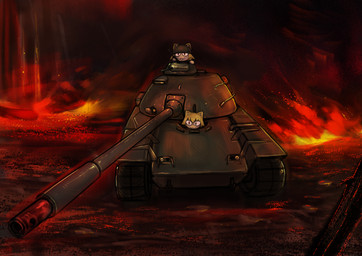 :3 ambiguous_gender ambiguous_humanoid armor big_eyes blonde_hair chibi duo electronics featureless_hands fire hair headgear helmet outside pupils radio red_eyes slit_pupils tank_(vehicle) text vehicle flintchips tsukihime type-moon neco-arc animal_humanoid cat_humanoid felid felid_humanoid feline feline_humanoid humanoid mammal mammal_humanoid absurd_res artist_name digital_media_(artwork) hi_res signature female_(lore)