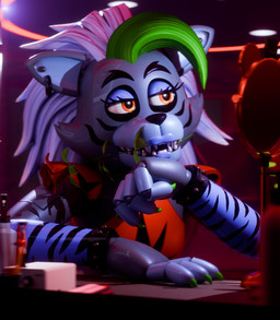 anthro claws ear_piercing ear_ring eyelashes facial_markings female fingers flower flower_in_mouth green_claws green_highlights head_markings highlights_(coloring) lipstick machine makeup markings on_model piercing plant purple_lipstick ring_piercing rose_(flower) rose_in_mouth solo anonamine five_nights_at_freddy's five_nights_at_freddy's:_security_breach scottgames steel_wool_studios roxanne_wolf animatronic canid canine canis mammal robot wolf 2025 3d_(artwork) blender_(artwork) digital_media_(artwork) hi_res