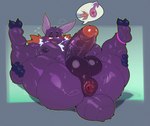 2_toes 3_fingers anal_request anthro anus balls big_anus big_balls big_muscles big_nipples big_pecs big_penis biped bisexual_pride_colors bodily_fluids demanding demanding_sex erection feet fingers fur genital_fluids genitals glans legs_up lgbt_pride lying male muscular muscular_anthro muscular_male neck_tuft nipples on_back pecs penis precum presenting presenting_anus presenting_penis pride_colors puffy_anus purple_anus purple_balls purple_body purple_fur requesting sex_request solo spread_legs spreading sweat sweatdrop toes tuft crimsonrabbit fan_character arthropod insect lepidopteran moth absurd_res hi_res