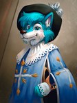 anthro blue_body blue_clothing blue_eyes blue_fur cape clothing france fur hat headgear headwear historical history male military musketeer solo white_body white_fur thepimpartist the_three_musketeers baroque dumas canid canine mammal hi_res