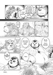 2020 anthro balls bathing bear belly comic cute_fangs dialogue duo english_text genitals hi_res humanoid_genitalia humanoid_hands humanoid_penis kemono male mammal monochrome moobs mtflying30371 overweight overweight_male penis sitting text