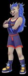 anthro athletic_wear blue_bottomwear blue_clothing blue_footwear blue_gloves blue_handwear blue_quills blue_shoes blue_shorts bottomwear clothing footwear fur gloves green_blue_eyes grey_body grey_fur gym_bottomwear gym_shorts handwear insignia lightning_bolt male shirt shoes shorts simple_background tank_top topwear transparent_background tube_socks juneaupaws alexander_matthew_quillback_(alexmquillback) eulipotyphlan hedgehog long-eared_hedgehog mammal alpha_channel hi_res