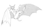 anthro arm_tuft bat_ears bat_nose bat_wings breasts butt elbow_tuft female looking_at_viewer membrane_(anatomy) membranous_wings naturally_censored neck_tuft nipple_tuft nude pawpads paws pupils slit_pupils smile solo tuft winged_arms wings zibeline elena_(validheretic) bat leaf-nosed_bat mammal microbat vampire_bat yangochiropteran hi_res monochrome