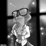 anthro areola breasts clothing eyes_closed eyewear female glasses nipples small_breasts solo undressing unbakable disney zootopia sam_(zootopia) mammal mustelid otter 1:1 hi_res monochrome