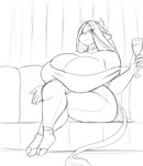 anthro big_breasts breast_rest breast_squish breasts choker cleavage clothed clothing container crossed_legs cup drinking_glass female glass glass_container glass_cup huge_breasts inviting jewelry looking_at_viewer necklace seductive sitting solo squish wine_glass jwinkz summer_(jwinkz) bovid bovine cattle mammal hi_res monochrome sketch